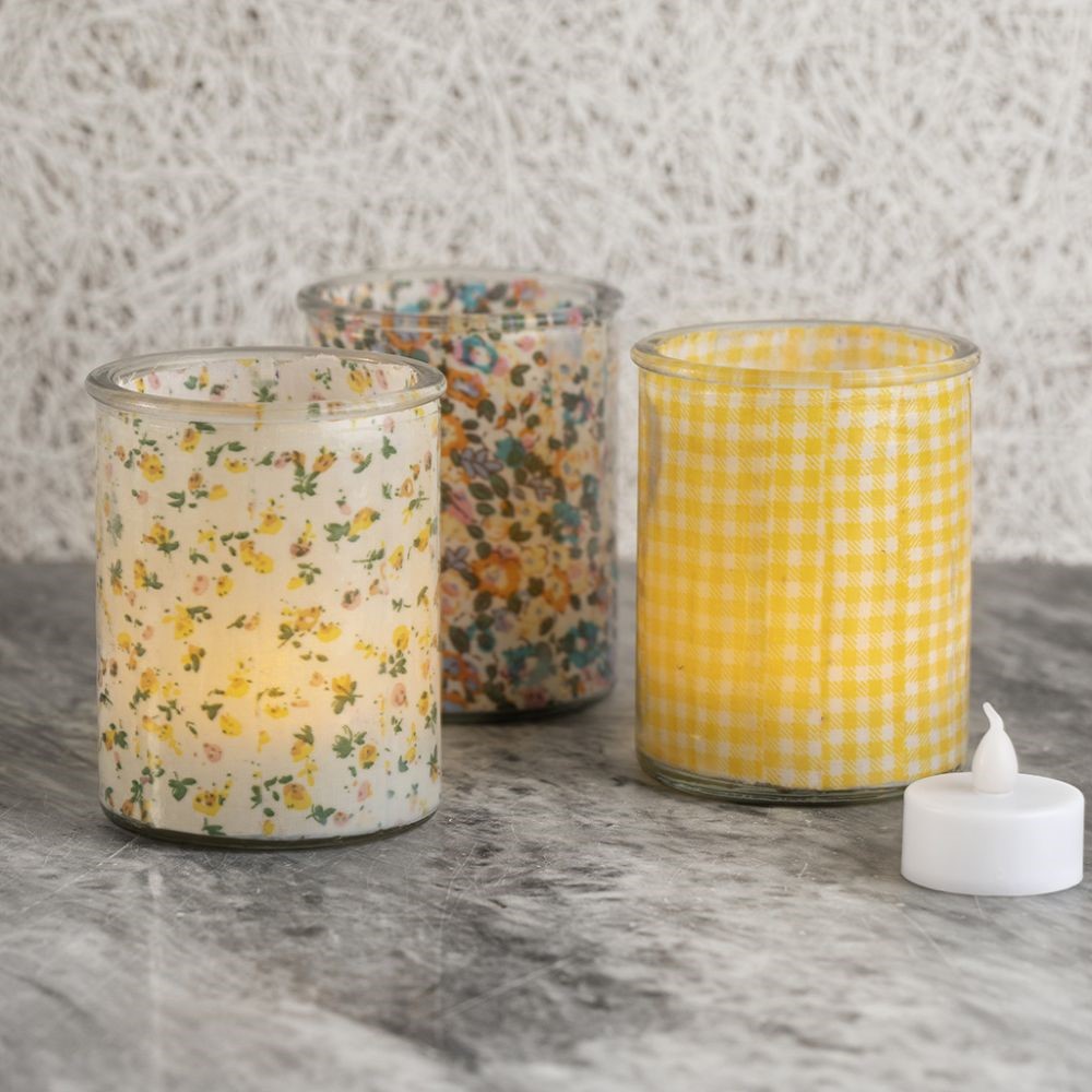 Waxinelicht versieren met patchworkstof