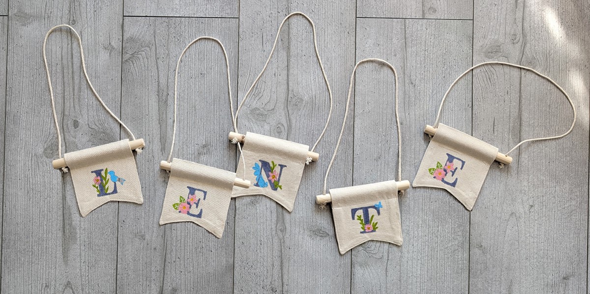 Lente multi-kleuren linoprint op vaandels