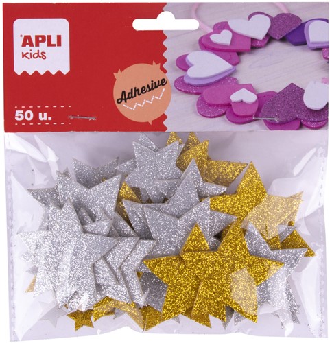 Apli EVA Foam Vormen Sterren Glitters - Zilver en goud - 50 stuk