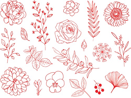 Aladine Stampo Stamp Set Textile Flowers and Leaves 19 pieces-2