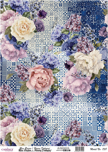 Cadence Rijst Decoupagepapier 738 30x42 cm Blauwe Flora