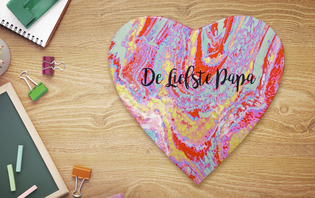 Hartcanvas met pouring techniek voor Vaderdag