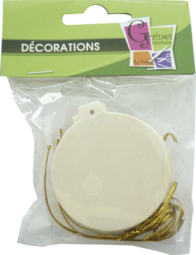 GC Houten Kerstballen Plat 6 cm 6 stuks
