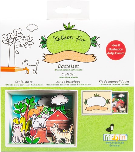 Fridolin Luciferdoosje Knutselset 6,6x2,8x5,2 cm Katten Familie