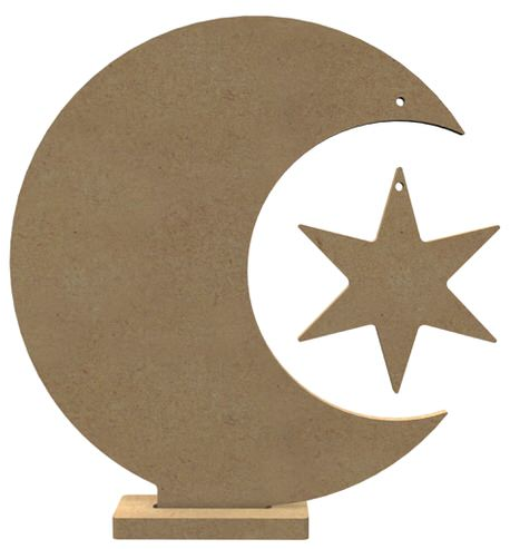MDF Figuur Maan met Ster en Standaard 26 cm