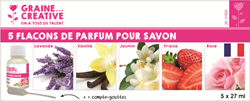 PACK OF 5 X 27 ML BOTTLES OF SOAP SCENTS + DROP COUNTER