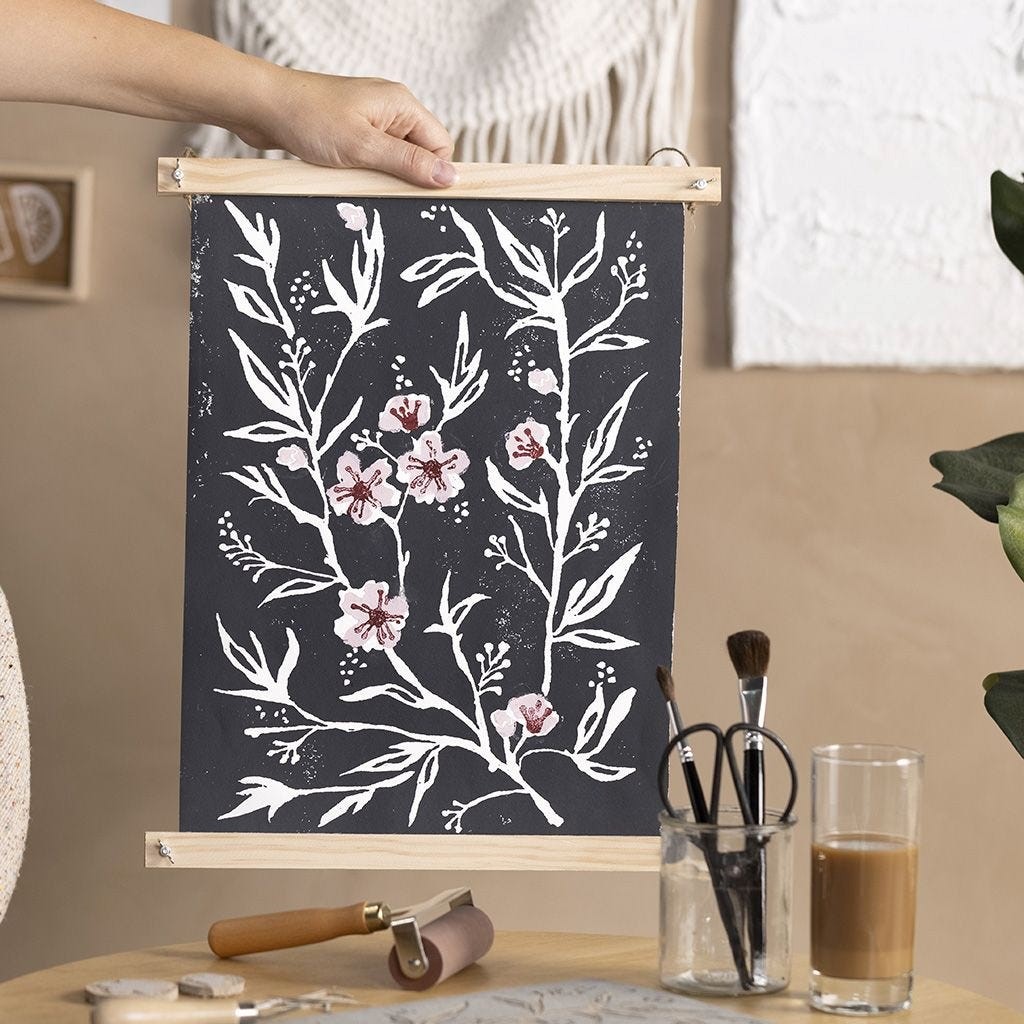 Bloemen Poster met Lino Printing