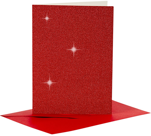 CC Cards and Envelopes, red, card size 10,5x15 cm, envelope size 11,5x16,5 cm, glitter, 110+250 g, 4 set/ 1 pack