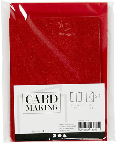 CC Cards and Envelopes, red, card size 10,5x15 cm, envelope size 11,5x16,5 cm, glitter, 110+250 g, 4 set/ 1 pack-3