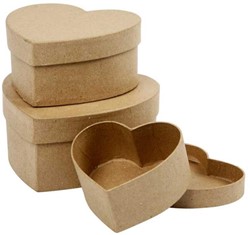 CC Heart Boxes, H: 5+6,5+7,5 cm, Dia. 10+12,5+15 cm, 3 pc/ 1 set