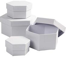 CC Hexagonal Boxes, white, H: 4+5+6+7 cm, Dia. 6,5+8+10+12 cm, 4 pc/ 1 set
