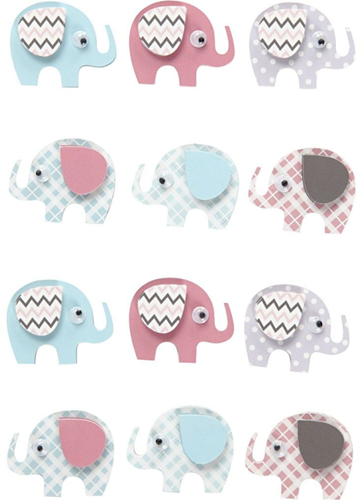 CC 3D Stickers Olifanten 25 mm 12 stuks