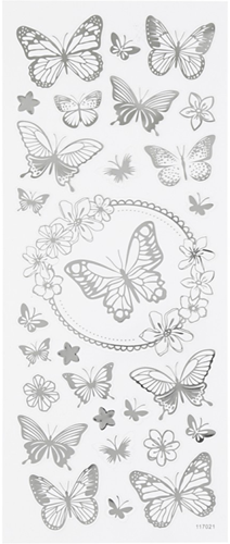 CC Stickers Vlinders 10x24 cm Zilver 28 stuks