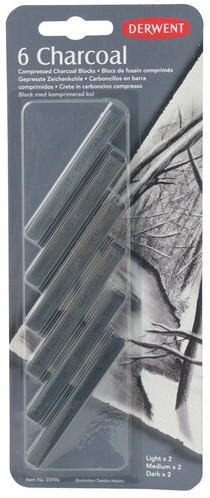 Derwent Pressed Charcoal tin of 6 Pencils
