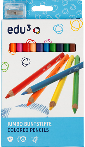 Edu Jumbo Driehoek Kleurpotloden Set Dik 12 stuks