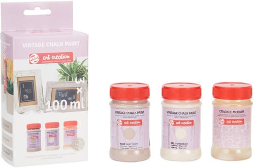 TAC Vintage Chalk Paint Set Beige with Crackle Medium