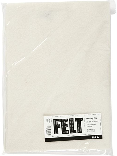 CC Craft Felt, off-white, A4, 210x297 mm, thickness 1,5-2 mm, 10 sheet/ 1 pack