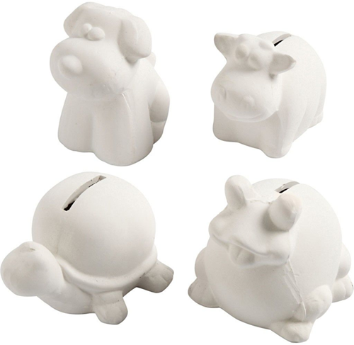 CC Animal Saving Banks, white, H: 7-10 cm, 4 pc/ 1 box