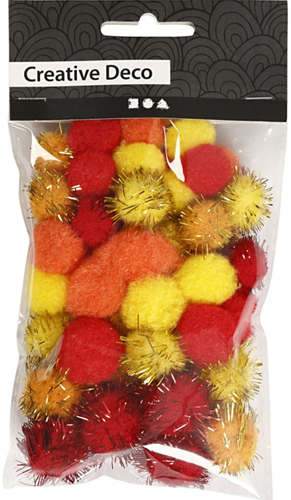CC Pompoms Rood Gele Harmonie 15-20mm 48 stuks-2