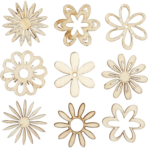 CC Houten Decoraties Flowers 28 mm 45 stuks