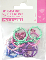 10 COLOURED KEYRINGS WITH HOOKS