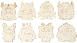 CC Houten Figuren Monster h:12,4 cm 8 stuks