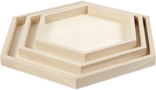 CC Houten Dienbladen Hexagon set 3 stuks 21-31 cm