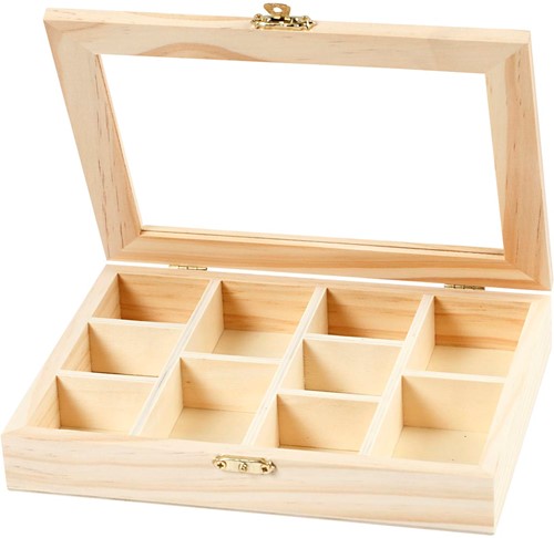 CC Houten Doos Met Glazen Deksel 15,5x20,5x3,5 cm