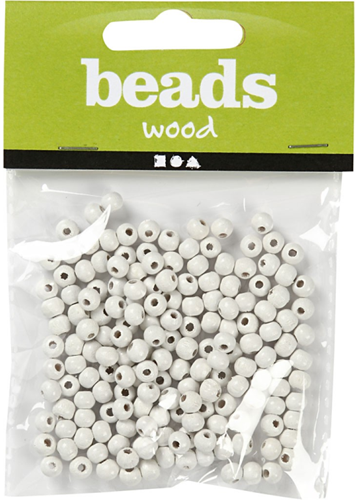 CC Wooden Beads, white, 150 pc, Dia. 5 mm, hole size 1,5 mm, 6 g/ 1 pack-3