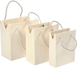 CC Houten Tas met Hengsel 3 stuks h: 12-16 c, d: 5-9 cm b 16-18cm 