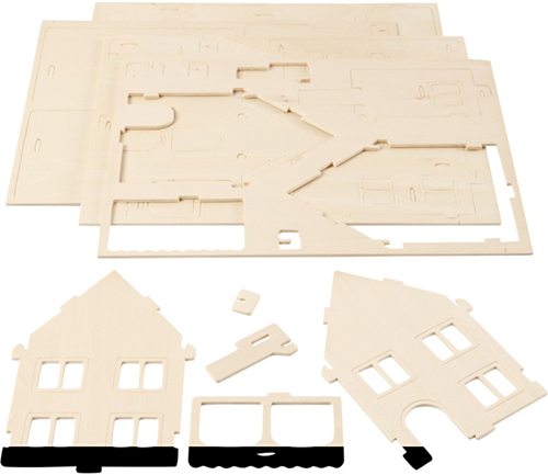 CC 3D Houten Constructie Set Huis - afm 22,5x16x17,5 cm-3