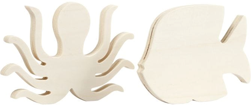 CC Houten Waterwereld Figuren Inktvis & Vis 16x11 cm