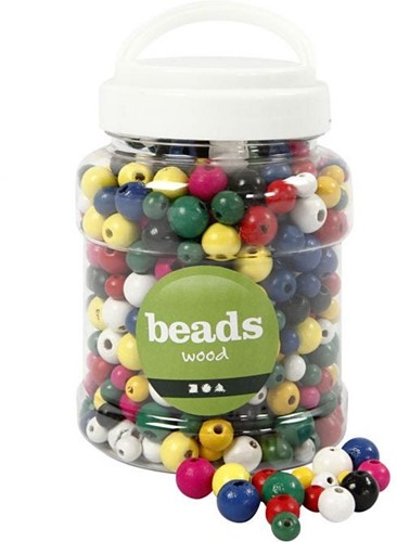 CC Wooden Beads, assorted colours, 175 g, Dia. 8+10+12 mm, hole size 2-2,5 mm, 400 ml/ 1 bucket-2
