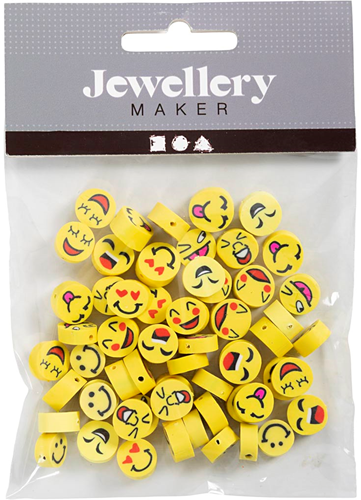 CC Figure beads, Smiley, Dia. 10 mm, hole size 1,5 mm, 60 pc/ 1 pack