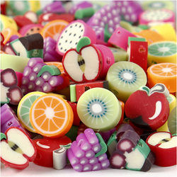 CC Figure beads, Fruit, Dia. 10 mm, hole size 1,5 mm, 200 asstd./ 1 pack