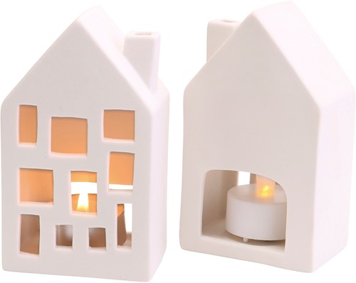 CC Keramieken Theelicht Huisje 5x7 cm per stuk
