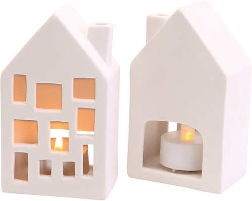 CC Keramieken Theelicht Huisje 5x7 cm 12 stuks