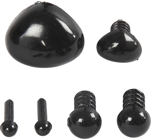 CC Eyes and snouts for modeling, black, size 8x6+14x11 mm, Dia. 3+6 mm, 20 set/ 1 pack