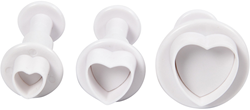 CC Cookie cutters with stamp, white, heart, Dia. 2+2,3+3 cm, 3 pc/ 1 pack