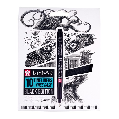 Sakura Pigma Micron Black Edition Set 10 stuks + Gratis Etui 