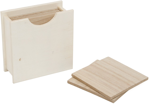 Houten Vierkante Onderzetters Set 11x11x4,5 cm 6 stuks