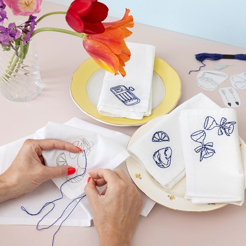 CC Craft Set Embroidery Napkins Off-White-2