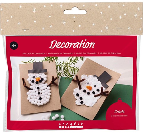 Mini Hobbyset Decoratie, Kerstkaarten met sneeuwpoppen, zwart, bruin, mid oranje, wit, 1 doos