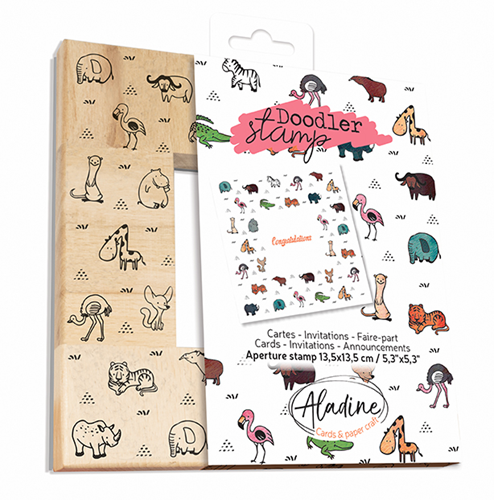 Aladine Houten Doodler Stempel 13,5x13,5 cm Dieren