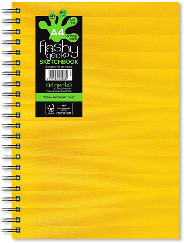 Artgecko Flashy Spiral Sketchbook A4 Portrait 150gr 40 sheets White Yellow Cover