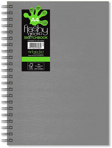 Artgecko Flashy Spiraal  Schetsboek A4 Portret 150gr 40 vel Wit Grijze Omslag