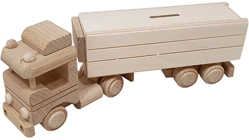 Houten Vrachtwagen met Oplegger Spaarpot 31x6,5x11 cm