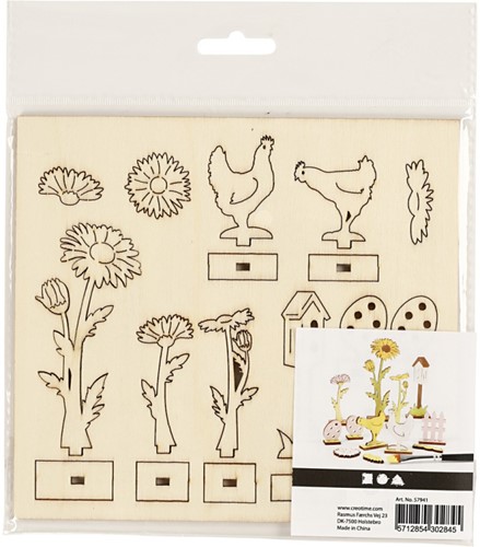 CC 3D Figuren Bloemen en Kippen l: 15,5cm b: 17cm