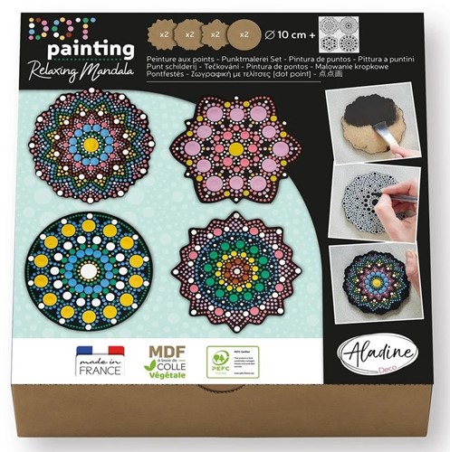Aladine Dot Painting Set 4x2 Vormen onderzetters & Sjablonen