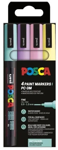 Uni Posca Markers PC3M Set Zachte Kleuren 4 stuk